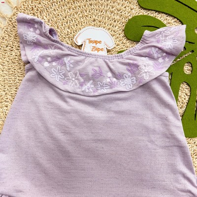 Vestido Ombro-a-Ombro com Detalhes em Flores - Lilás